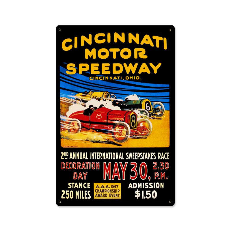 Cincinnati Motor Speedway, Automotive, Metal Sign, 12 X 18 Inches