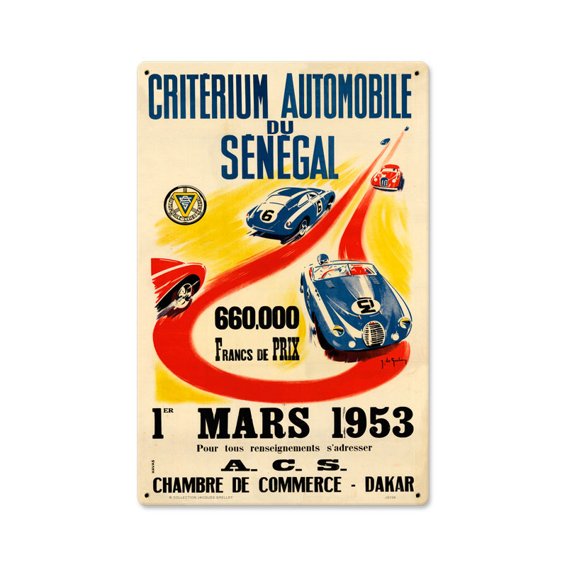 Senegal 1953, Automotive, Metal Sign, 12 X 18 Inches
