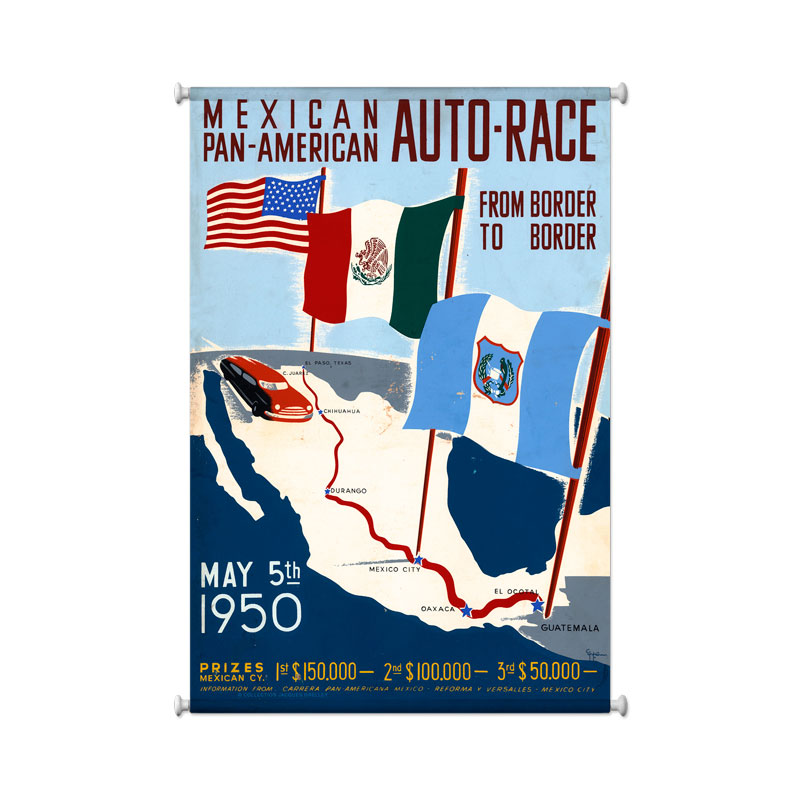 Mexico Auto Races, Automotive, Giclee Printed Canvas, 25 X 36 Inches
