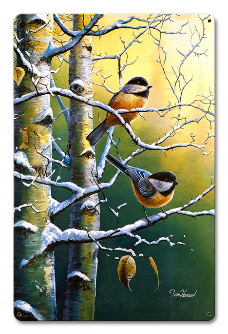 Winter Refuge Chickadees, Nature, Satin, 12 X 18 Inches