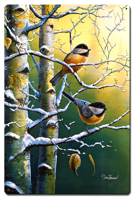 Winter Refuge Chickadees, Featured Artists/Jim Hansel Art, Satin, 16 X 24 Inches