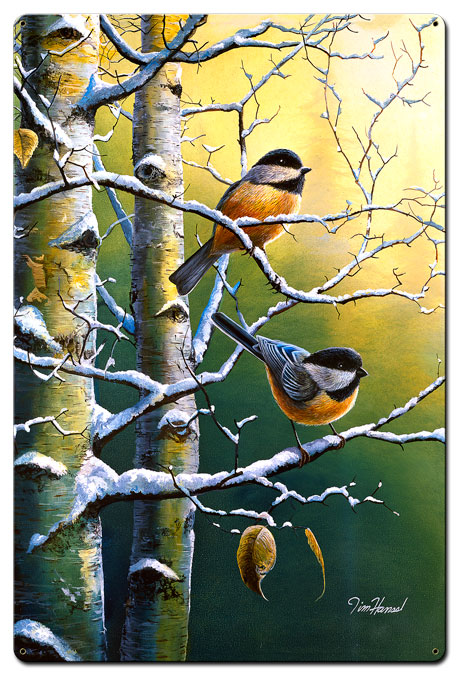 Winter Refuge Chickadees, Featured Artists/Jim Hansel Art, Satin, 24 X 36 Inches