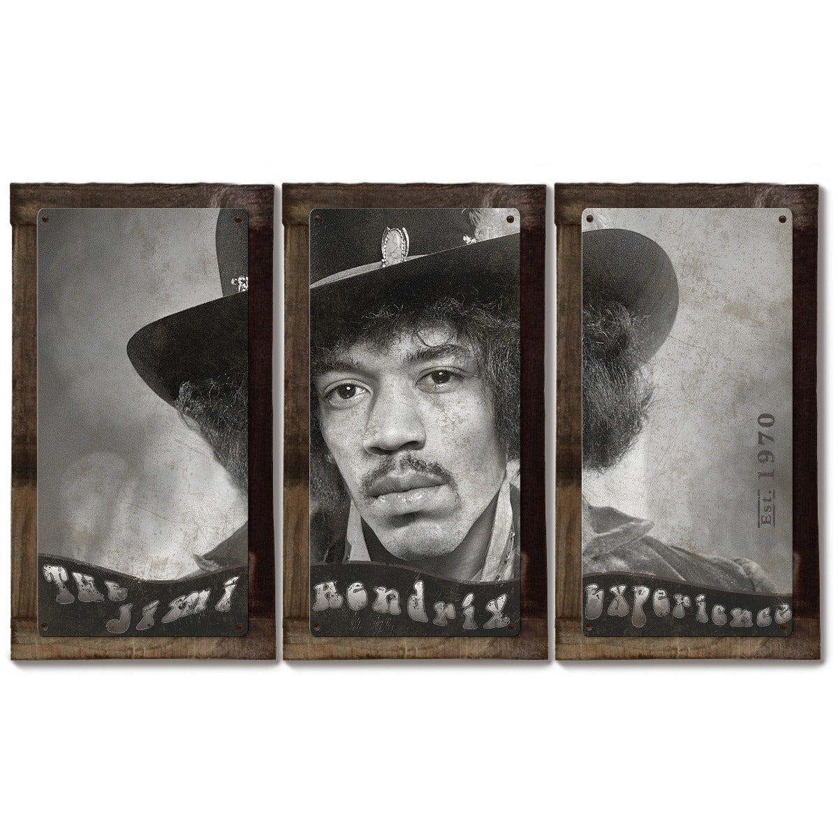 Jimi Hendrix, The Experience, METAL Sign, Triptych, 3 Panel, On American Steel, Optional Barn Wood Frame, Wall Decor, Wall Art, 54"x36"