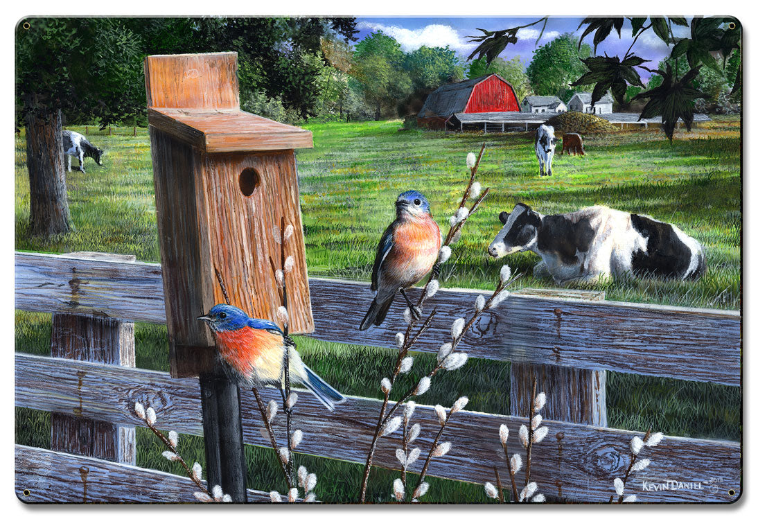Blue Birds &Amp; Less Cows, Featured Artists/Kevin Daniel Art, Satin, 24 X 36 Inches