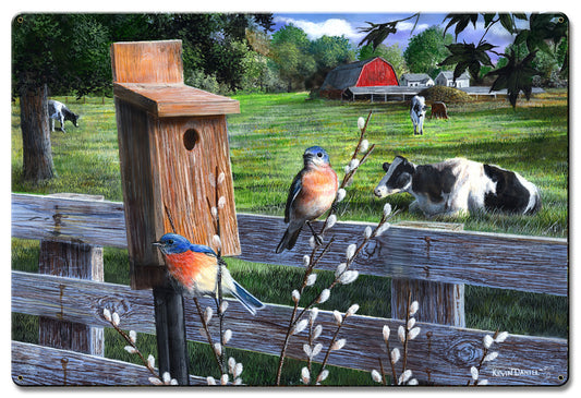 Blue Birds &Amp; Less Cows, Featured Artists/Kevin Daniel Art, Satin, 24 X 36 Inches