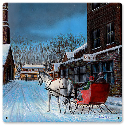 Sleigh Ride In Town, Featured Artists/Kevin Daniel Art, Satin, 12 X 12 Inches