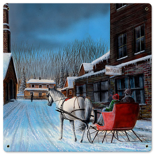 Sleigh Ride In Town, Featured Artists/Kevin Daniel Art, Satin, 18 X 18 Inches