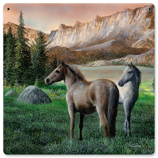 Horses Near Stream Sunset, Featured Artists/Kevin Daniel Art, Satin, 12 X 12 Inches