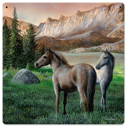 Horses Near Stream Sunset, Featured Artists/Kevin Daniel Art, Satin, 18 X 18 Inches