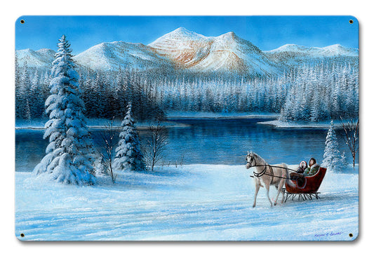 Sleigh Ride By The Lake, Featured Artists/Kevin Daniel Art, Satin, 18 X 12 Inches