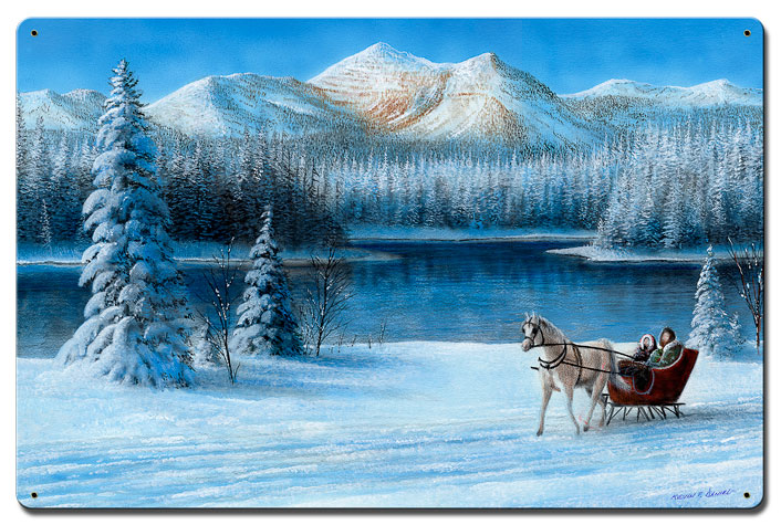 Sleigh Ride By The Lake, Featured Artists/Kevin Daniel Art, Satin, 24 X 16 Inches