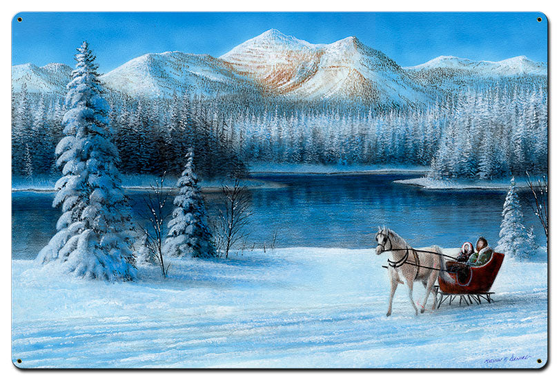 Sleigh Ride By The Lake, Featured Artists/Kevin Daniel Art, Satin, 36 X 24 Inches