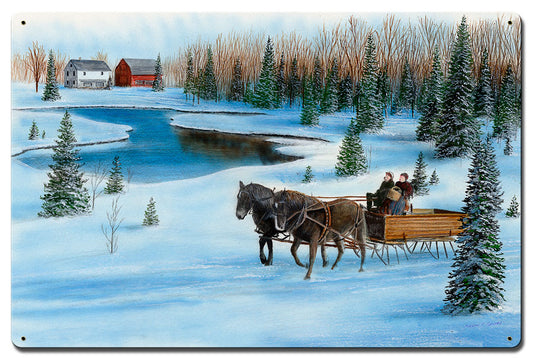 Sleigh Near A Barn, Featured Artists/Kevin Daniel Art, Satin, 24 X 16 Inches