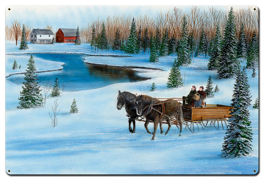 Sleigh Near A Barn, Featured Artists/Kevin Daniel Art, Satin, 36 X 24 Inches