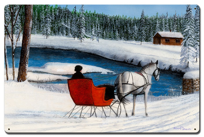 Sleigh Ride By A Stream, Featured Artists/Kevin Daniel Art, Satin, 24 X 16 Inches