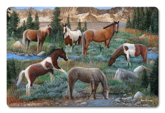 Horse Pack On Grass, Featured Artists/Kevin Daniel Art, Satin, 18 X 12 Inches