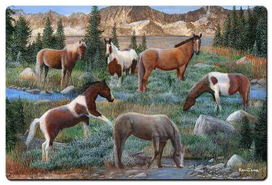 Horse Pack On Grass, Featured Artists/Kevin Daniel Art, Satin, 36 X 24 Inches