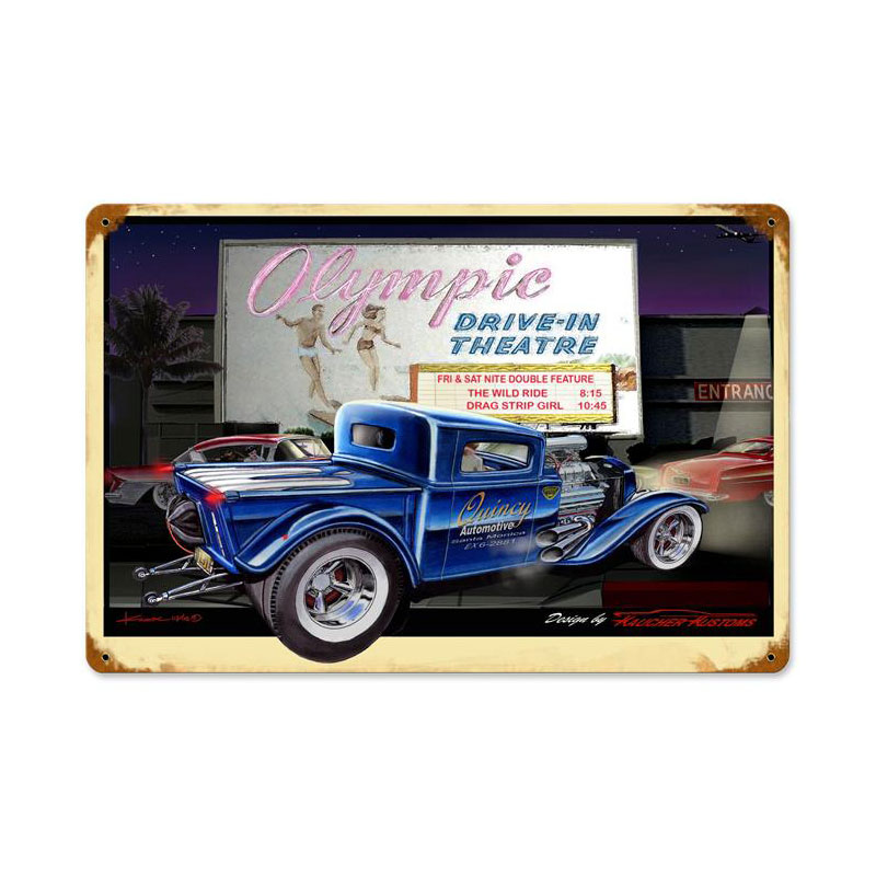 Olympic Drive In, Automotive, Vintage Metal Sign, 18 X 12 Inches