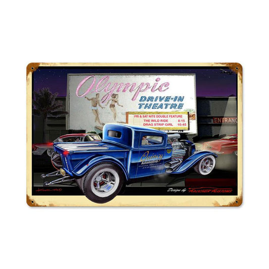 Olympic Drive In, Automotive, Vintage Metal Sign, 18 X 12 Inches