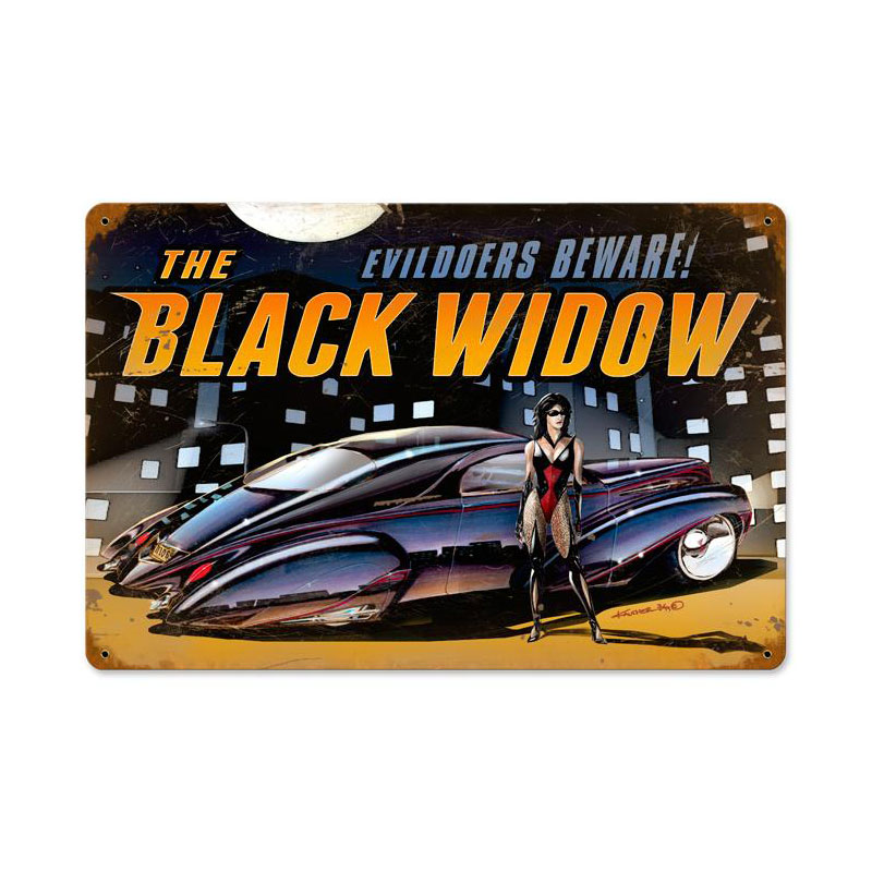 Black Widow, Automotive, Vintage Metal Sign, 18 X 12 Inches