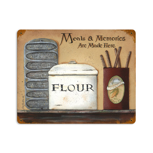 Meals Memories, Home and Garden, Vintage Metal Sign, 14 X 11 Inches
