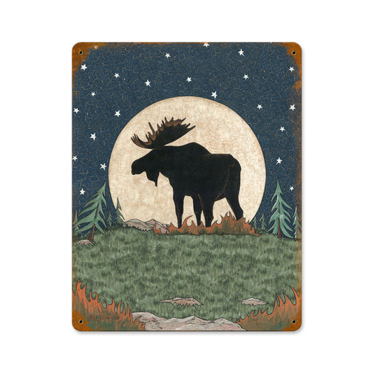 Moose Moon, Home and Garden, Vintage Metal Sign, 11 X 14 Inches