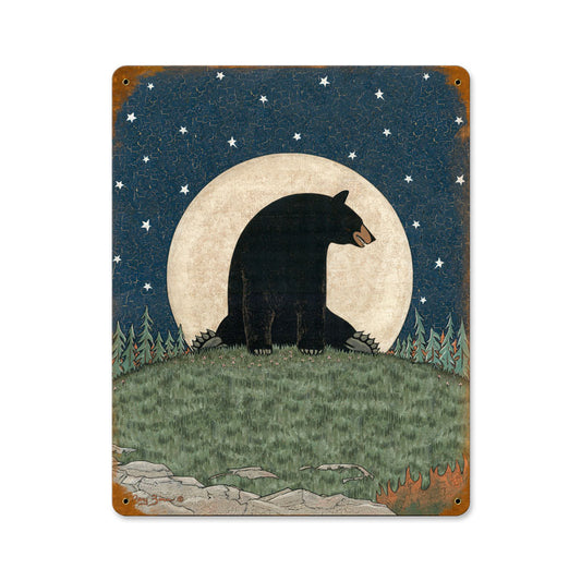 Bear Moon, Home and Garden, Vintage Metal Sign, 11 X 14 Inches