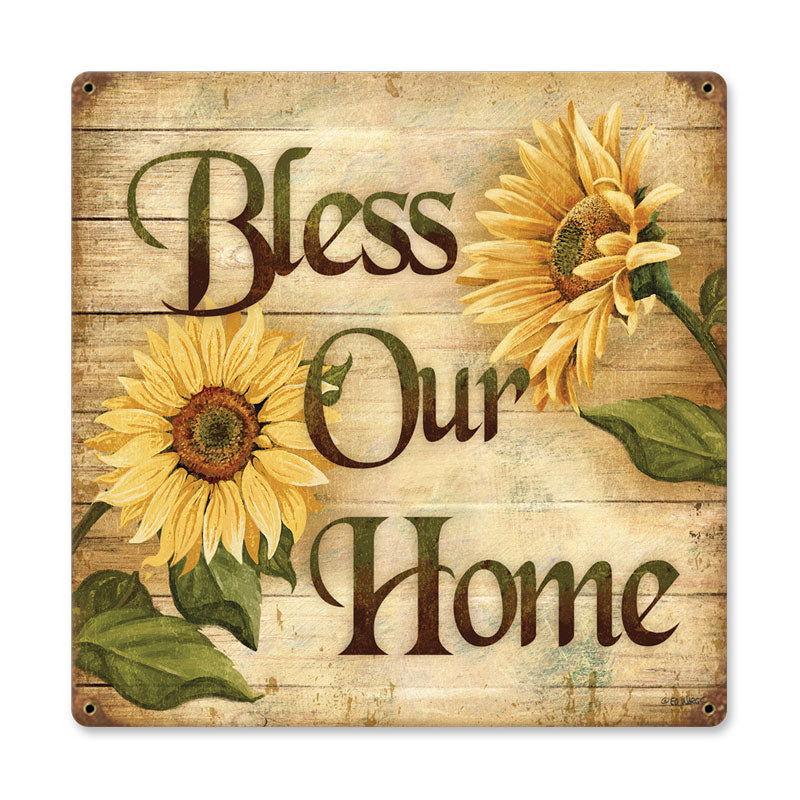 Bless Home, Home and Garden, Vintage Metal Sign, 18 X 18 Inches