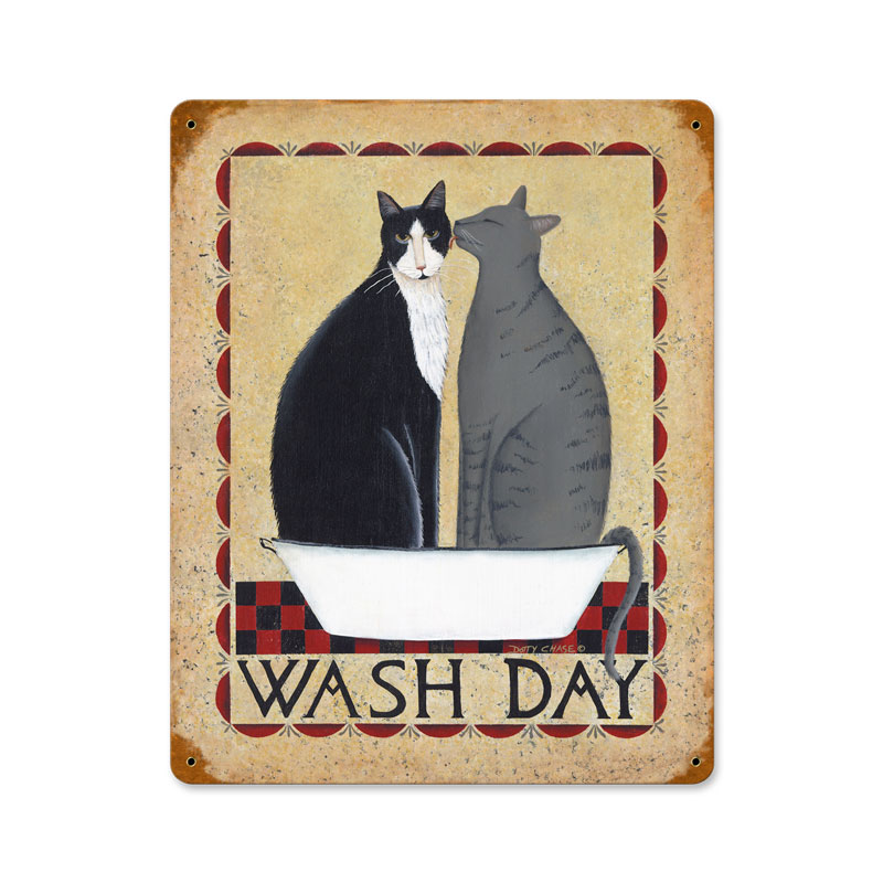Wash Day Cats, Home and Garden, Vintage Metal Sign, 11 X 14 Inches
