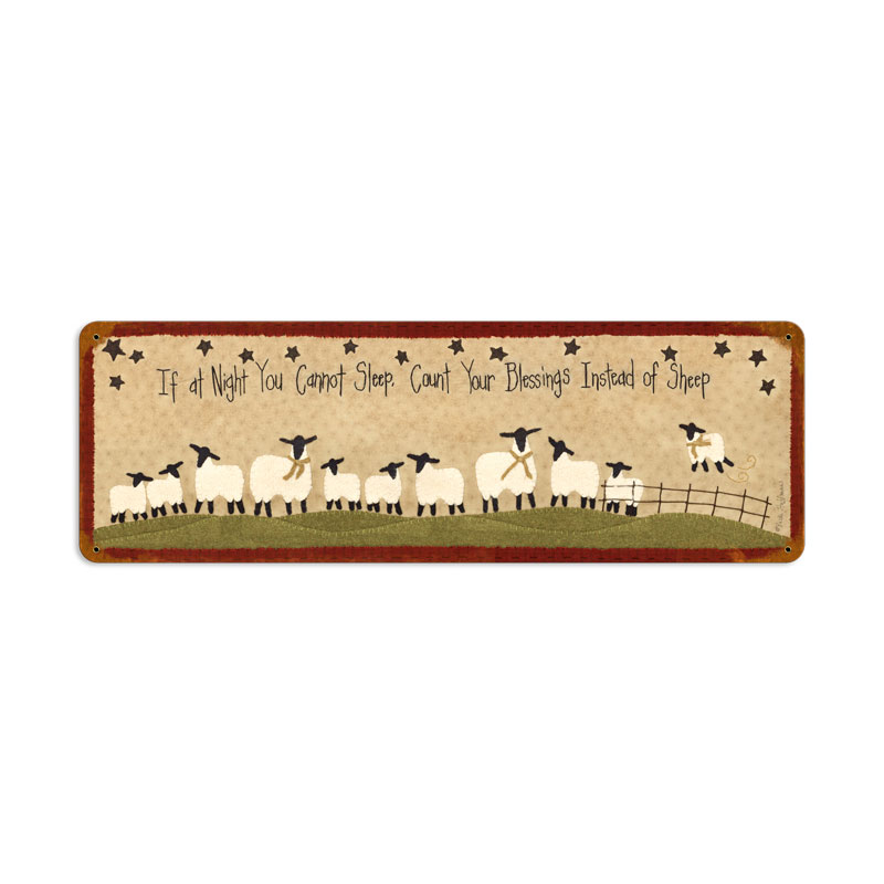 Count Sheep, Home and Garden, Vintage Metal Sign, 24 X 8 Inches