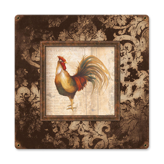 Rooster Square, Home and Garden, Vintage Metal Sign, 18 X 18 Inches