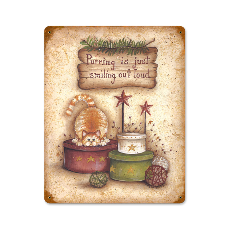 Purring is Smiling, Home and Garden, Vintage Metal Sign, 11 X 14 Inches