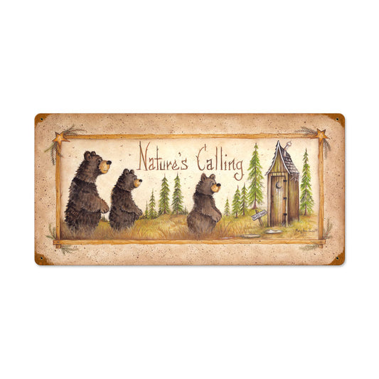 Natures Calling, Home and Garden, Vintage Metal Sign, 24 X 12 Inches