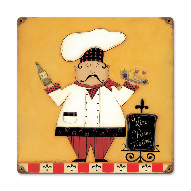 Wine Cheese, Home and Garden, Vintage Metal Sign, 18 X 18 Inches