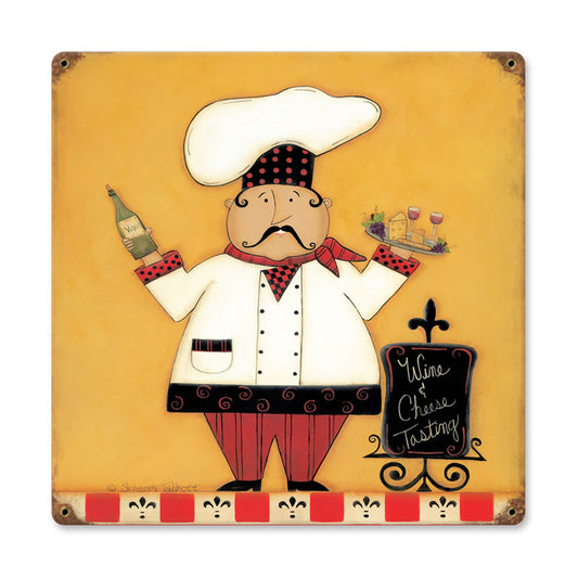 Wine Cheese, Home and Garden, Vintage Metal Sign, 18 X 18 Inches
