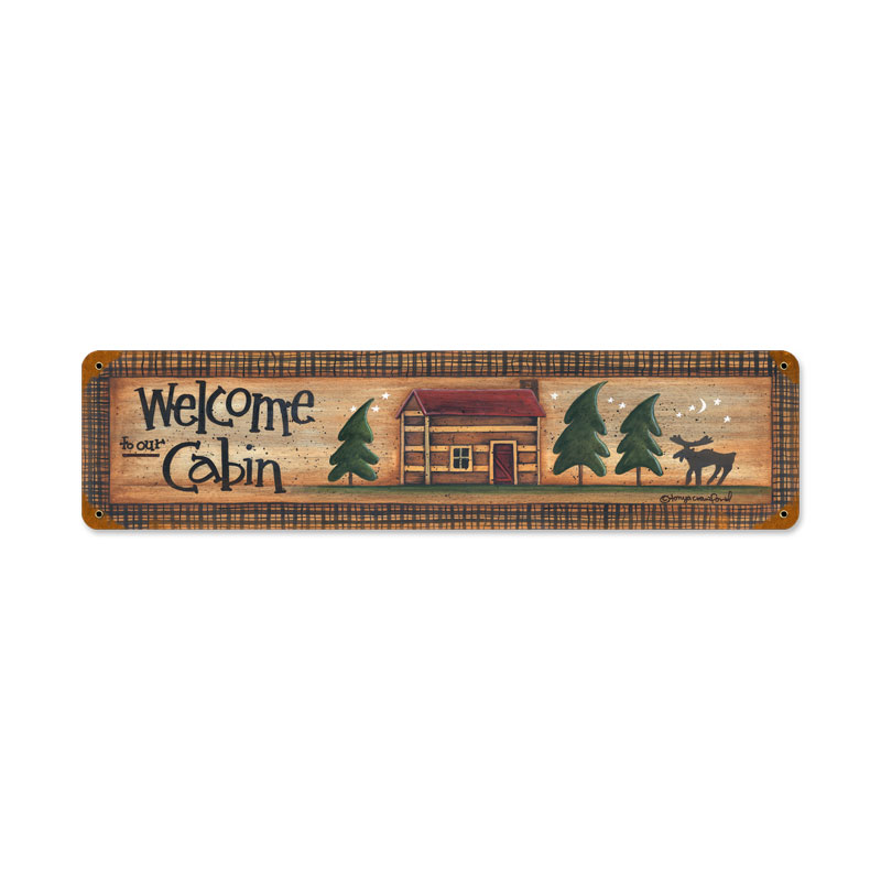 Welcome Cabin, Home and Garden, Vintage Metal Sign, 20 X 5 Inches