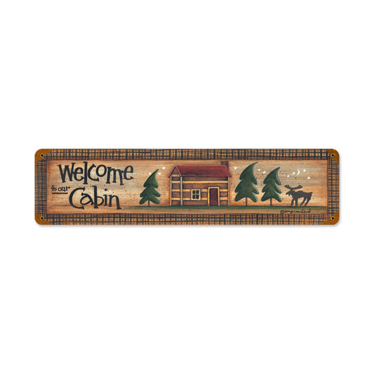 Welcome Cabin, Home and Garden, Vintage Metal Sign, 20 X 5 Inches
