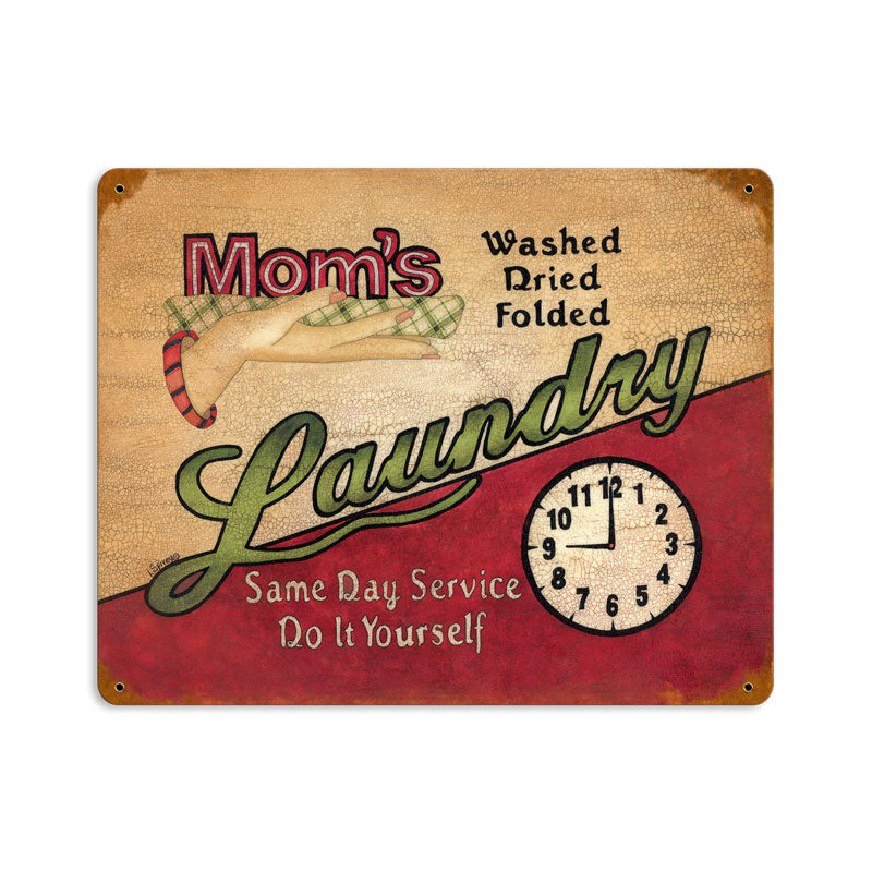 Mom's Laundry, Home and Garden, Vintage Metal Sign, 14 X 11 Inches