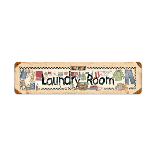 Laundry Help Wanted, Home and Garden, Vintage Metal Sign, 20 X 5 Inches