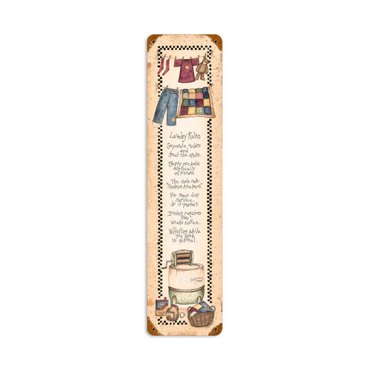 Laundry Rules, Home and Garden, Vintage Metal Sign, 20 X 5 Inches