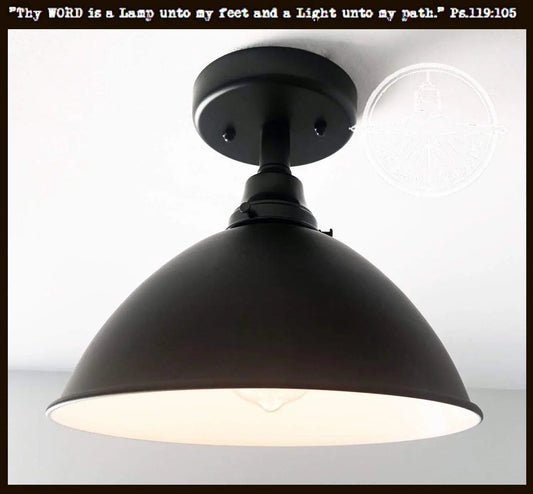 Large Black Enamel Farmhouse Ceiling Light