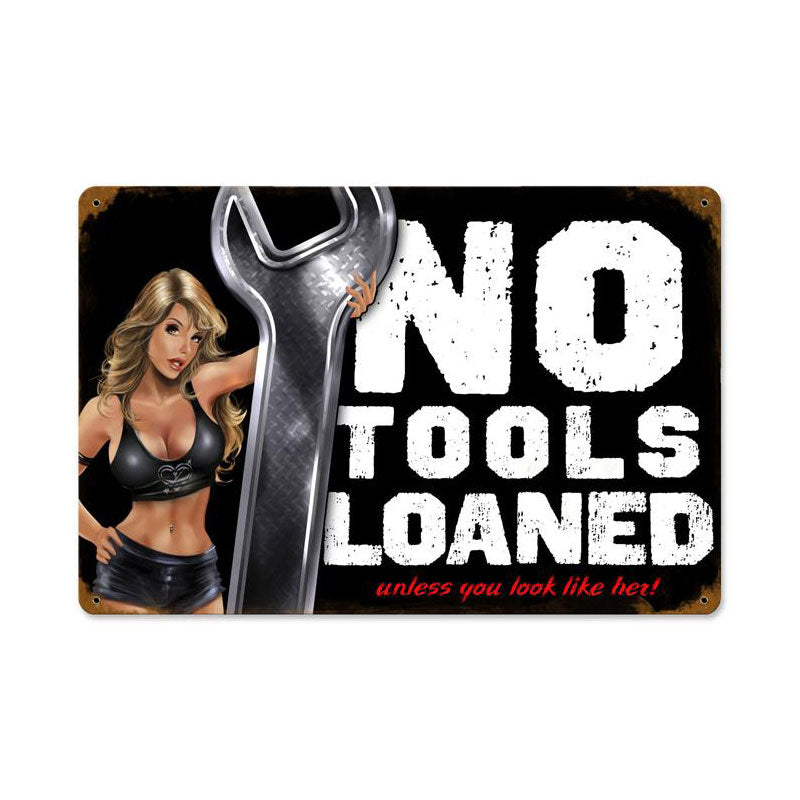 No Tools Pinup, Automotive, Vintage Metal Sign, 12 X 18 Inches