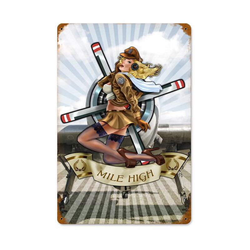 Mile High, Aviation, Vintage Metal Sign, 12 X 18 Inches