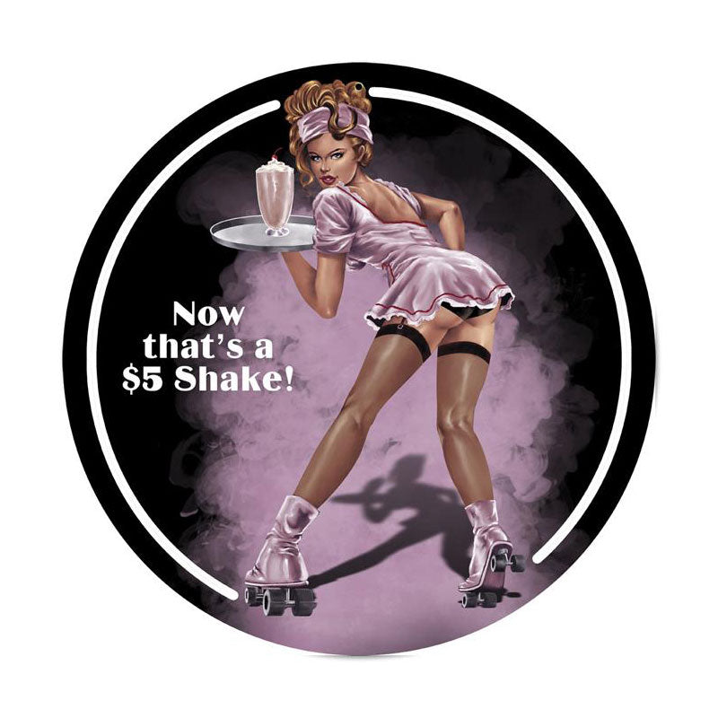 Shake, Pinup Girls, Round Metal Sign, 14 X 14 Inches