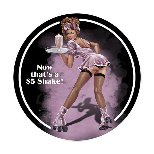 Shake, Pinup Girls, Round Metal Sign, 14 X 14 Inches