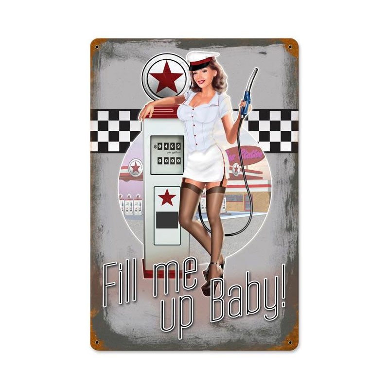 50's Pump Girl, Automotive, Vintage Metal Sign, 18 X 12 Inches
