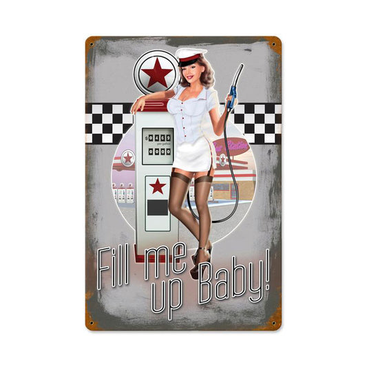 50's Pump Girl, Automotive, Vintage Metal Sign, 18 X 12 Inches