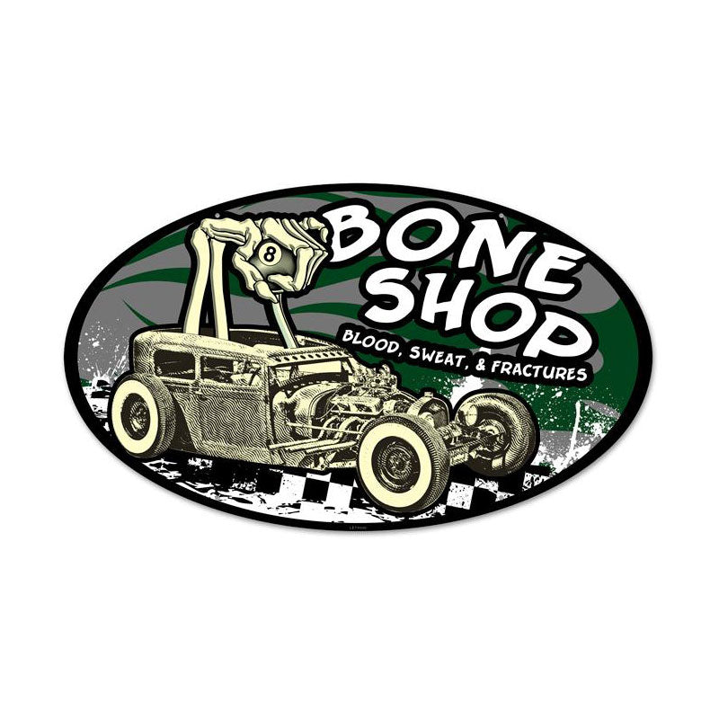 Bone Shop, Automotive, Oval Metal Sign, 24 X 14 Inches