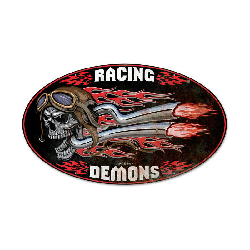 Raising Demons, Motorcycle, Oval Metal Sign, 24 X 14 Inches