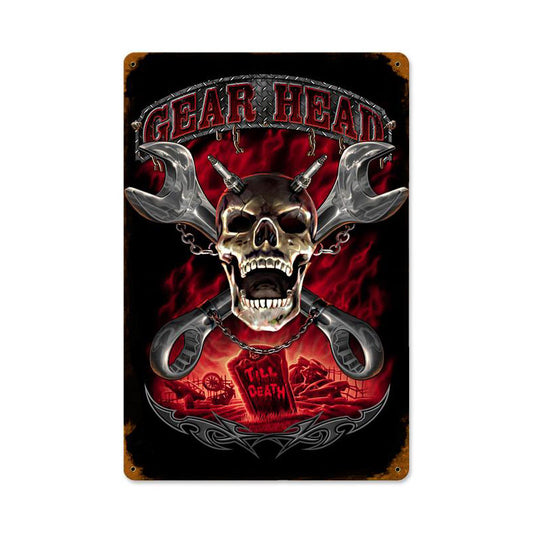 Gearhead, Motorcycle, Vintage Metal Sign, 12 X 18 Inches